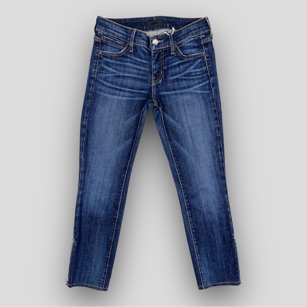 Koral Low Rise Worn Medium Wash Crop Cigarette Jeans w/ Ankle Zipper